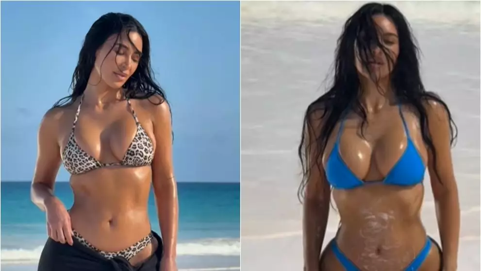 Spune că face sport 2 ore pe zi, 6 zile pe săptăm&acirc;nă, iar acum &icirc;și arată corpul de vis. Kim Kardashian, rotunjimi perfecte &icirc;n costum de baie